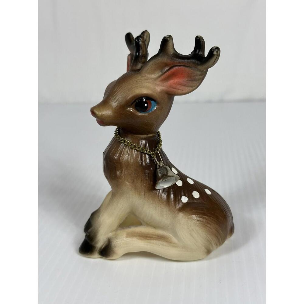 VTG Rubber Christmas Reindeer Spots Bell Collar Japan Swivel‎ Head Sitting MCM